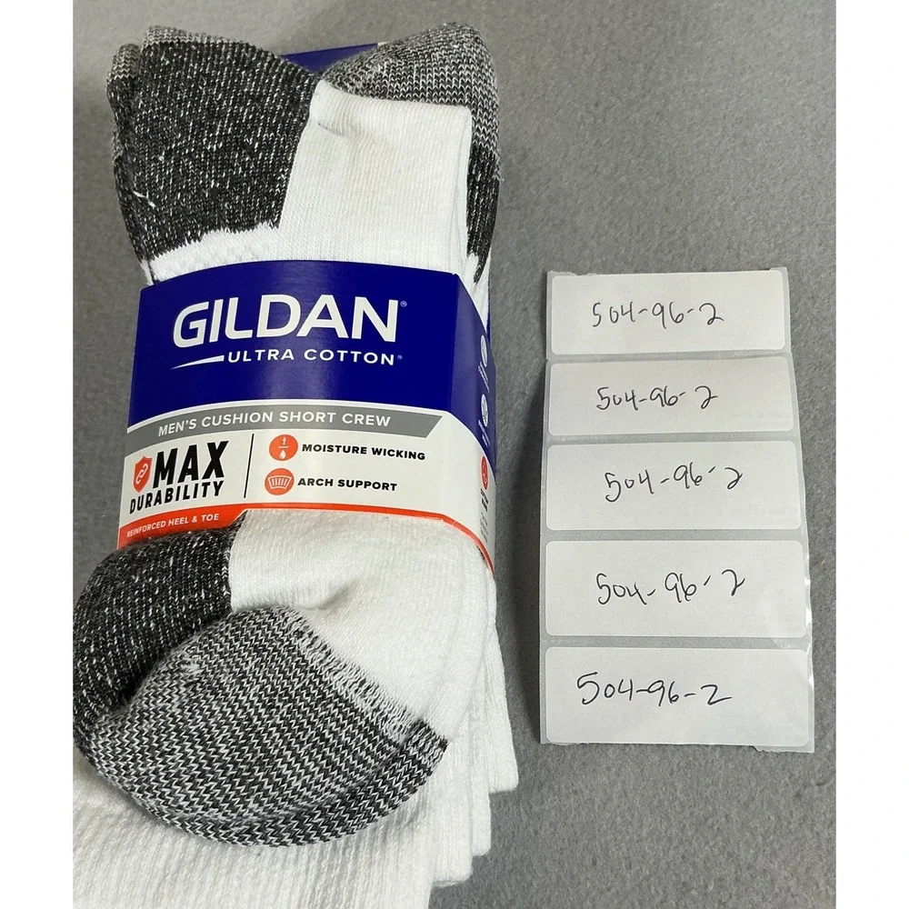 2 Pack Gildan Ultra Cotton Men Cushion Short Crew Socks 6-12 White Gray 6 PR NWT